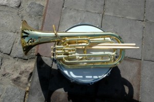 Musical instruments on sidewalk