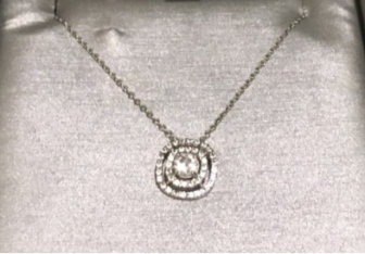 Bridal registry consultant Pamela Hall's "depression necklace" - a diamond pendant that she bought from Macy's at Meridian Mall on Nov. 10, following the election outcome. 
