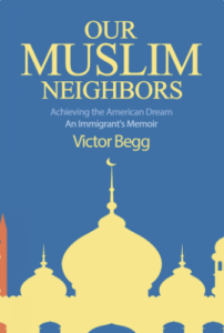 Book cover has yellow silhouette of mosque against blue background