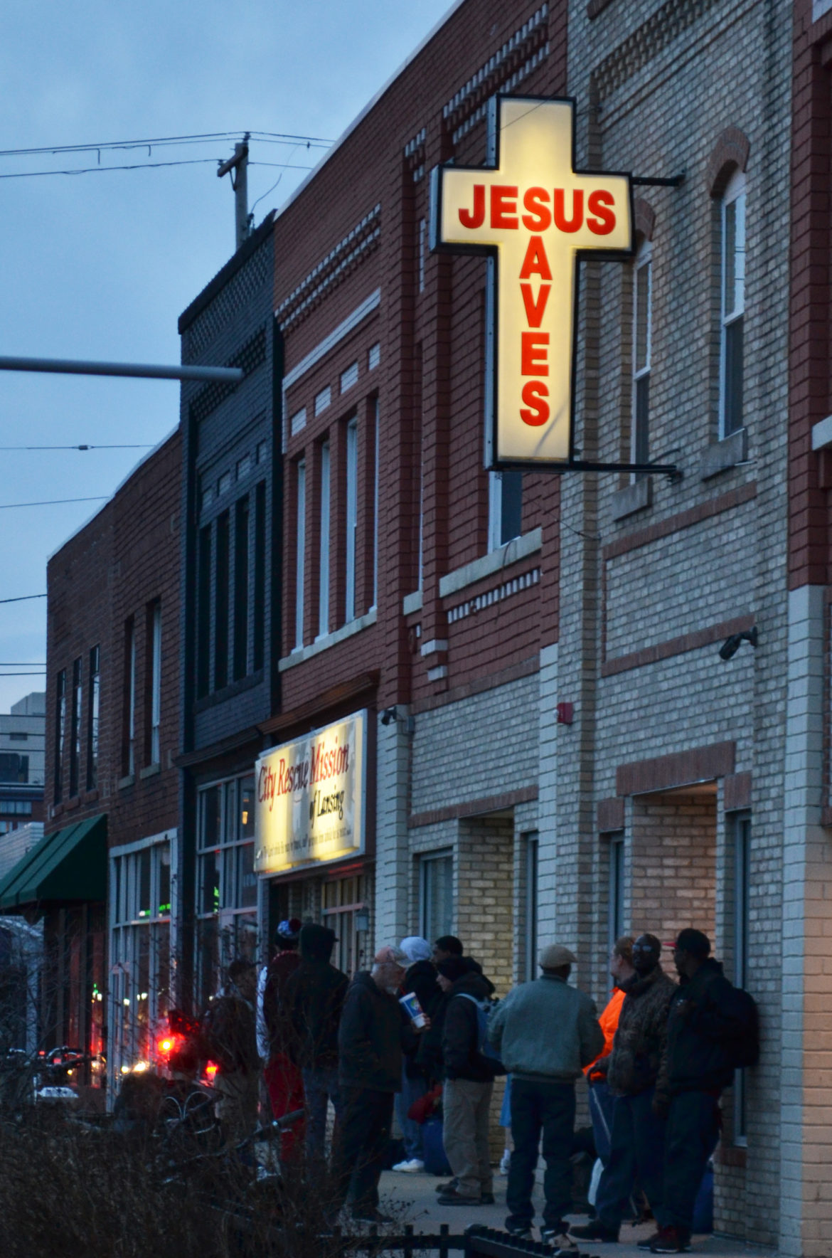 On Feb. 20 2017, a small group begins to gather outside of City Rescue Mission of Lansing.