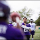 R.J. Shelton works through drills during training camp with the Minnesota Vikings. Shelton was signed as an undrafted free agent following the 2017 NFL draft.