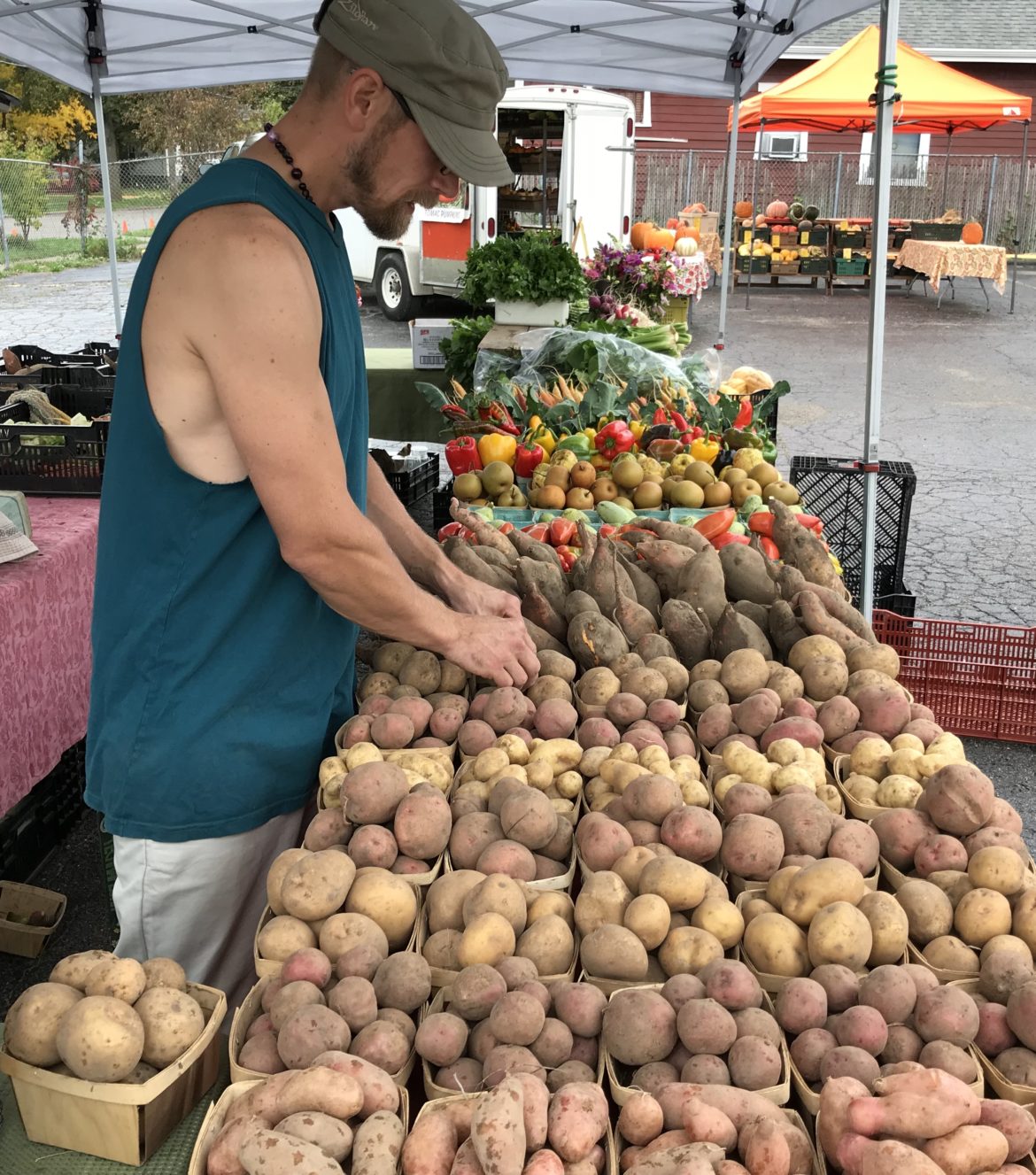 Peter Keay works on Green Eagle Farm, one of the vendors who sells produce and other products at the Allen Farmers Market. “Our display really seems like a museum of different varieties of fruits and vegetables — some I have never seen before,” Keay said. “It’s really a wonderful world of discovery at Green Eagle Farms.”