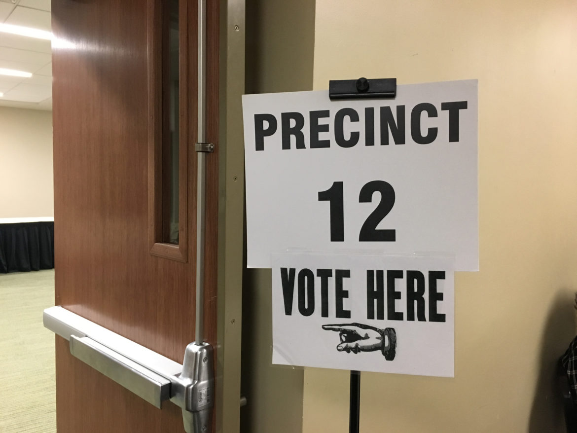 A sign at Precinct 12 at the MSU Union in East Lansing.