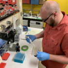 Graduate student Chris Gottschalk works on an experiment in a Michigan State University lab. Graduate students face a variety of pressures, from finances to family life, as they pursue their educations.