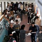 Line of students inside hallway
