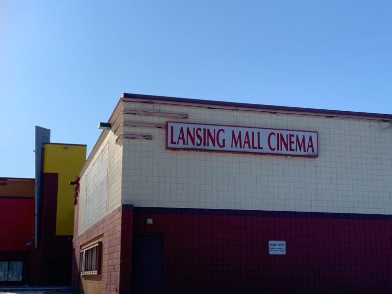 a photo of the outside of the vacant Lansing Mall Cinema