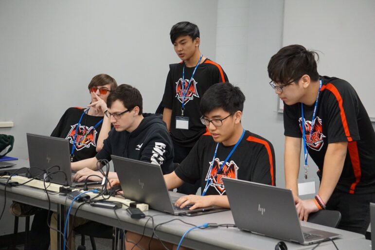 East Kentwood High School students compete in the first round of the 2019 StateChamps! Esports Tournament at Lawrence Tech University.