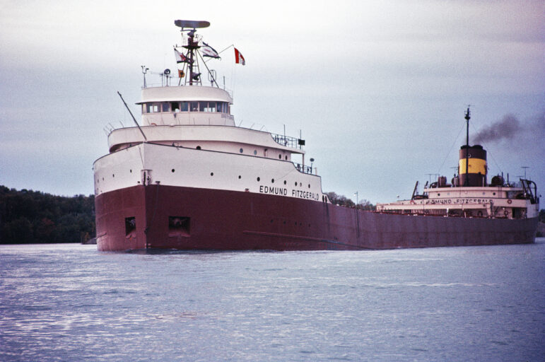 The Edmund Fitzgerald, carrying a load of iron ore, went down in Lake Superior in 1975 and became the most famous Great Lakes shipwreck thanks to a song by Gordon Lightfoot.