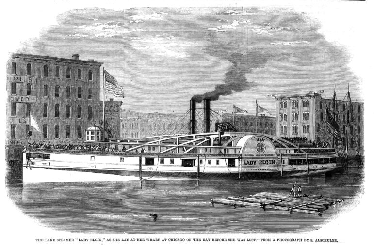 The Lady Elgin, on route from Chicago to Milwaukee, sank after a collision in 1860, taking at least 380 lives.