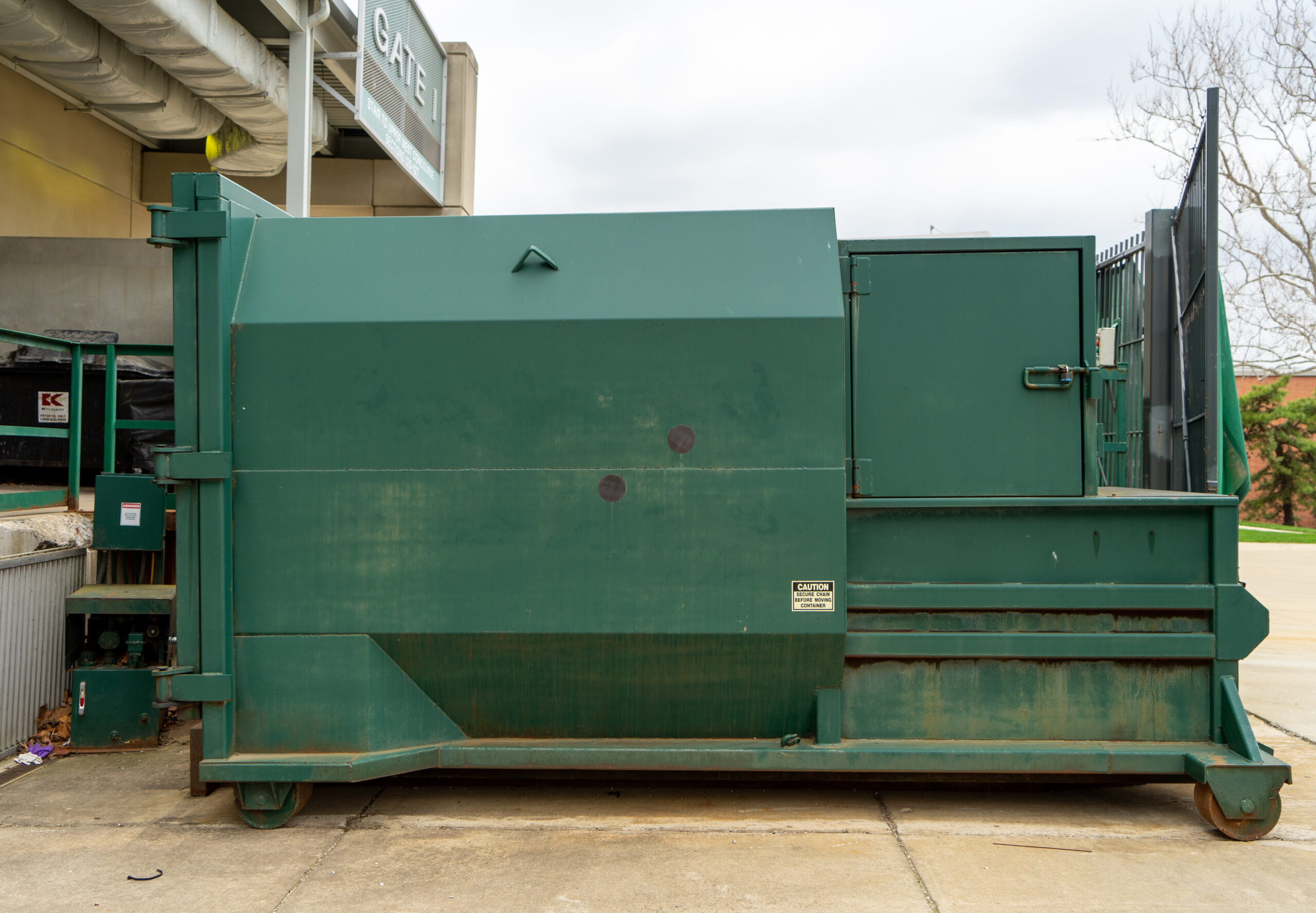 Spartan Stadium has its own cardboard compactor to recycle the large amounts of waste generated at football games.