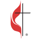 Methodist church logo shows cross and red flame