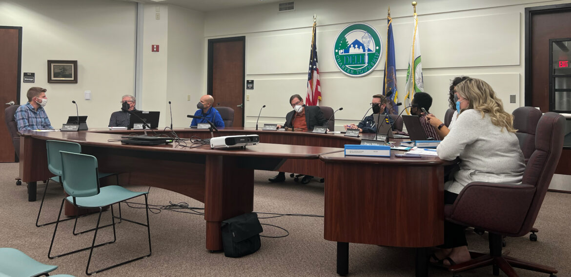Delta Township board members on Oct. 19 discuss the 2022 budget, which includes an increase for police services provided by the Ingham County Sheriff’s Office.