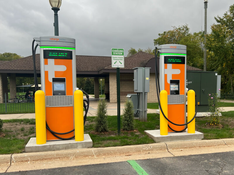 Two electric vehicle charging stations were installed at 2074 Aurelius Road, near the Veterans Memorial Gardens, in Delhi Township.