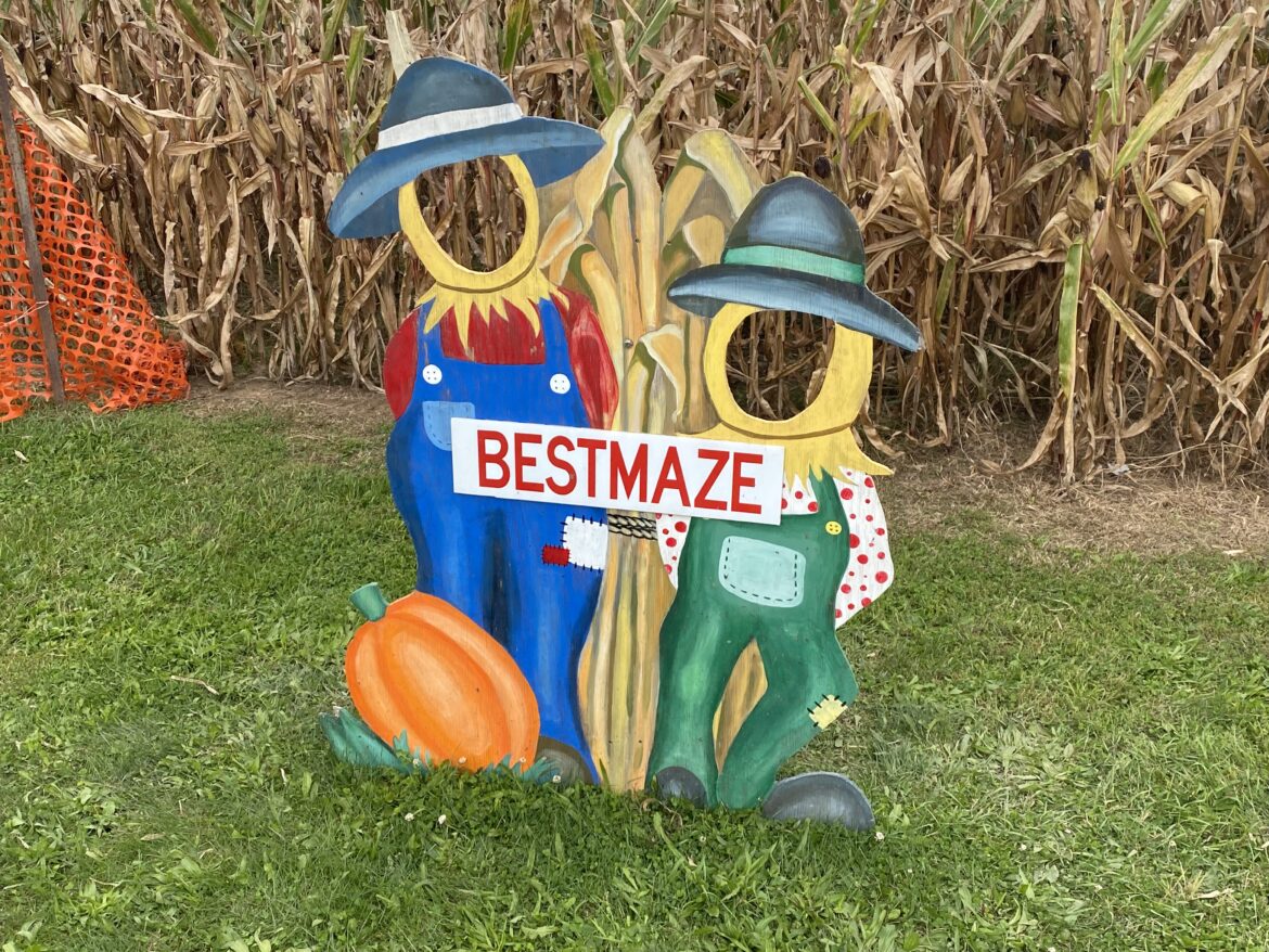 A cut out of two farmers at the Best Maze Corn Maze. This is featured right outside the Corn Maze.