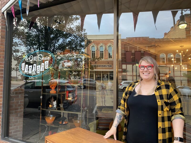 Carmen Weatherbee stands in front of her business Off Skate Vintage