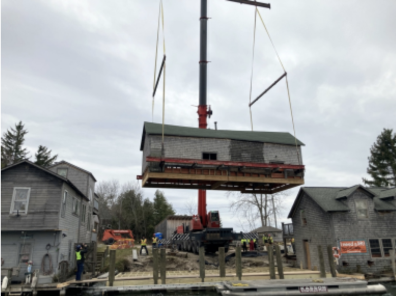 Morris Shanty being lifted to new and higher foundation in November 2020.