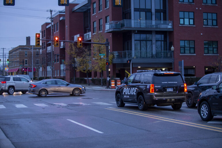 Royal Oak police patrol the city’s downtown.