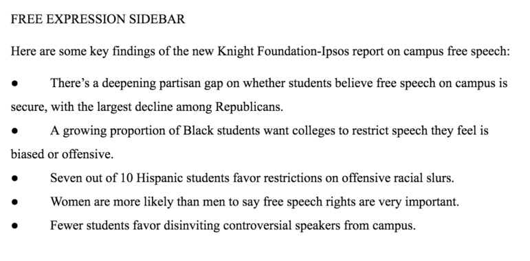 Some key findings of the new Knight Foundation-Ipsos report on campus free speech.