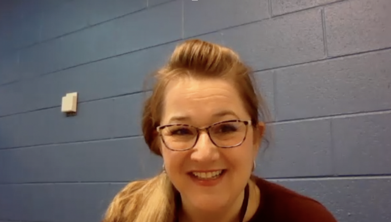 This is a screenshot from a Zoom interview with Julie Chrisinske