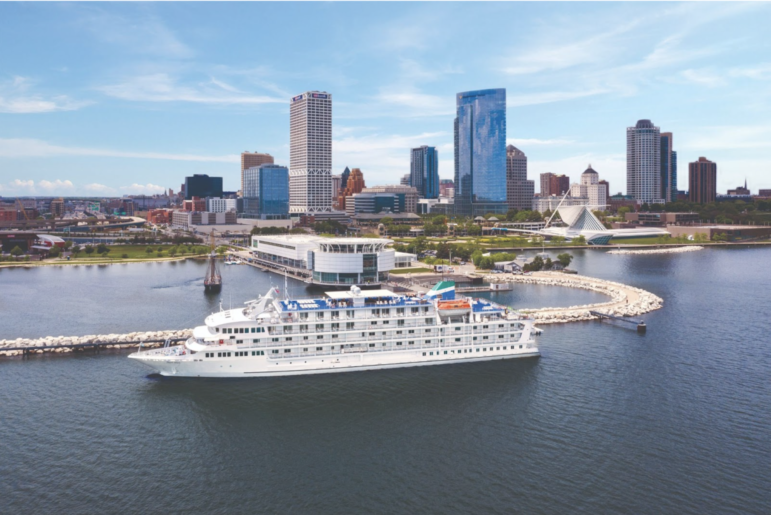 The Pearl Mist is pictured docked at Port Milwaukee. The Great Lakes cruise season will begin in May and end in October.