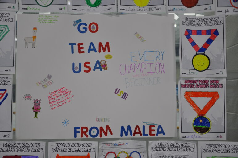 Students at Lansing Skating Club left messages in support of Team USA during the 2022 Olympic Games in Beijing.