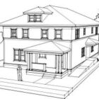A rendering of the Grove Fourplex, a pattern for an affordable four-family home
