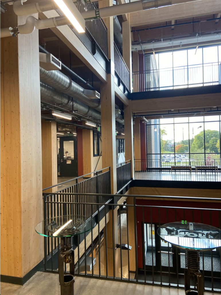 Michigan State University revamped a power plant and added two mass timber wings to create a hybrid structure in the STEM Teaching and Learning Facility.