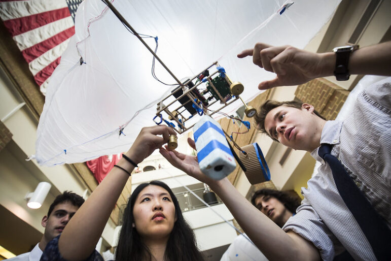 Graduate students test out the electrification of a prototype aircraft to limit greenhouse gas emissions in aircraft