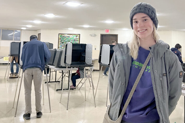 Nikki Beechie, a junior at Michigan State University, voted at Martin Luther Chapel on Tuesday.