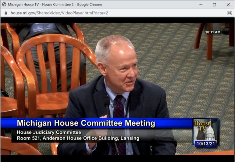 Tom Boyd, who heads the State Court Administrative Office, testifying about court funding at a House Judiciary Committee hearing