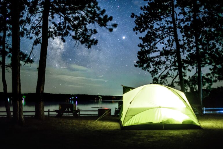 A tent at Big Bear Lake State Forest Campground. Campground reservations remain strong.