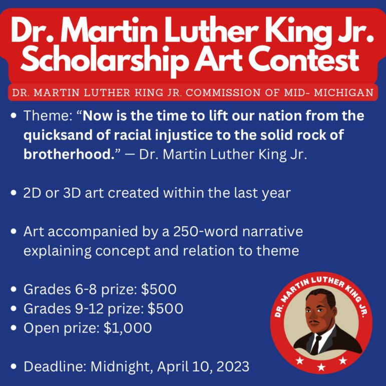 Graphic with information on the Dr. Martin Luther King Jr. Art Scholarship contest