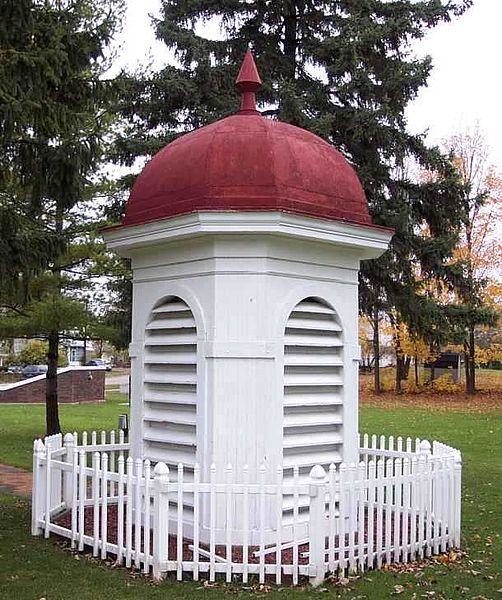This cupola is the only remaining part of the original school building that was blown up in 1927. It now sits on the site of the bombing.