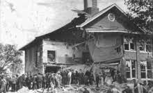 The front of the badly damaged Bath Consolidated School after the May 1927 bombing.