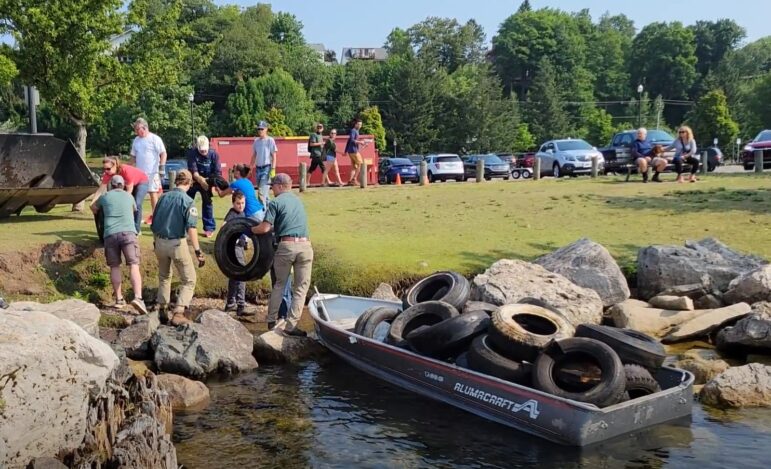 A common trash item found in Great Lakes harbors are tires once used as bumpers for docking boats.