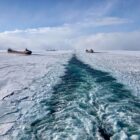 Ships iced in at Whitefish Bay on Lake Superior in March 2022