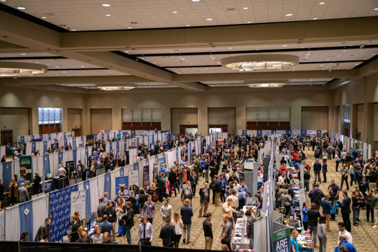 Students attend a recent job fair at Grand Valley State University.