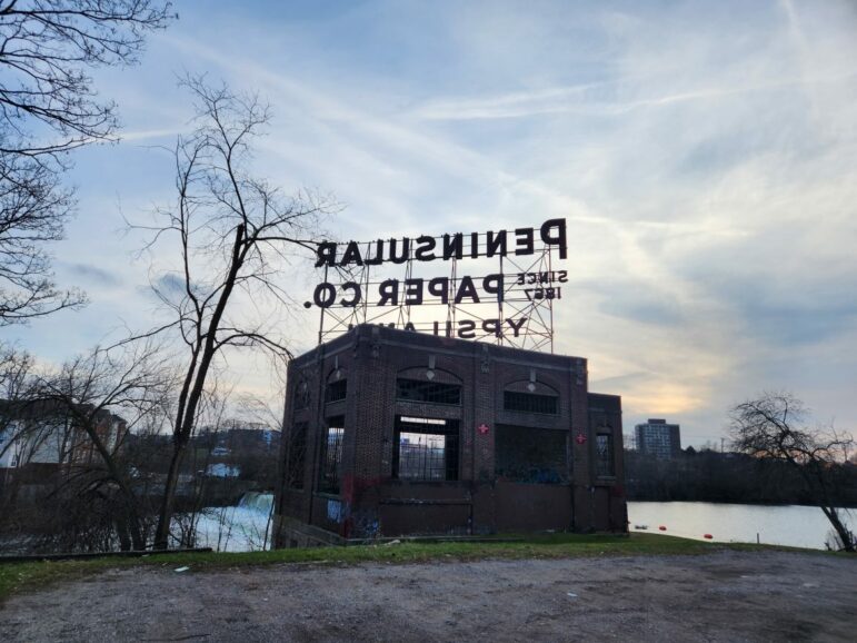 The Peninsular Paper Co. powerhouse and its sign are symbols of Ypsilanti’s heritage.