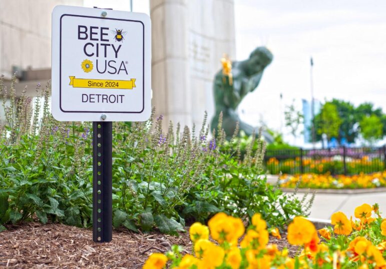 Bee City USA sign in downtown Detroit.